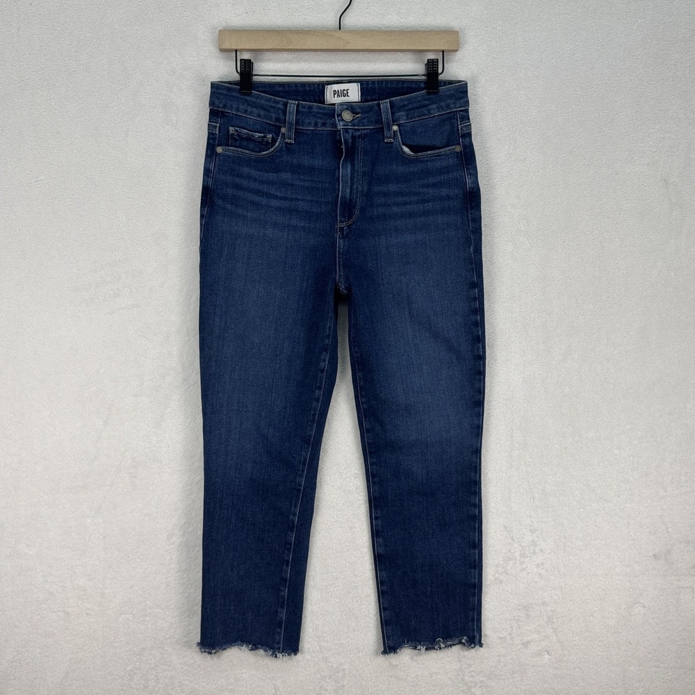 Paige Jeans‎ Womens 30 Blue Hoxton Slim Crop High Rise Raw Hem Stretch Denim